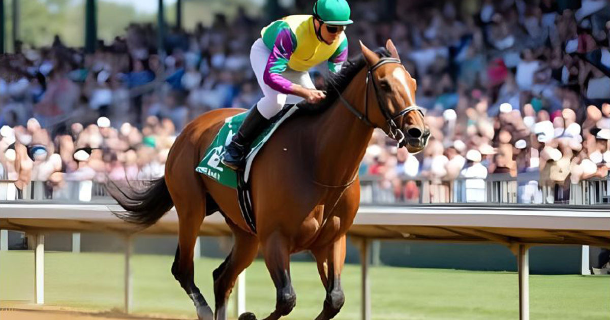 競馬で直線に入り手前を変えて加速するサラブレッドのリアル画像